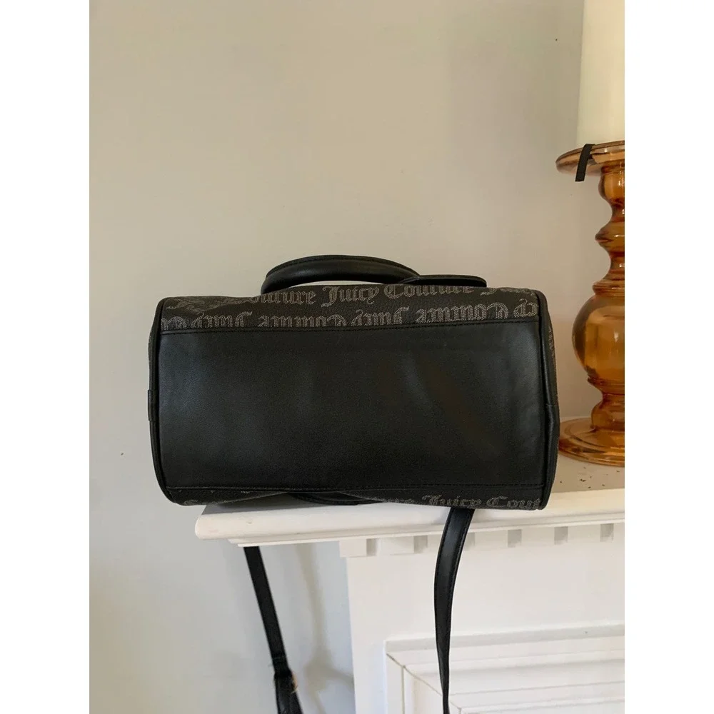 Juicy Couture Black Gothic Logo Barrel Satchel Crossbody Bag Heart Charm